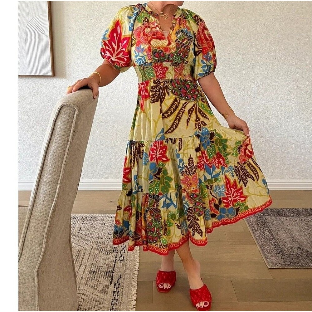 Anthropologie Conditions Apply Puff Sleeved maxi Dress Preppy Boho Womens 20w